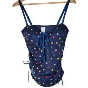 Boden Sardinia Swimwear‎ Tankini Top Navy Blue Polka Dot Removable Straps Sz 14